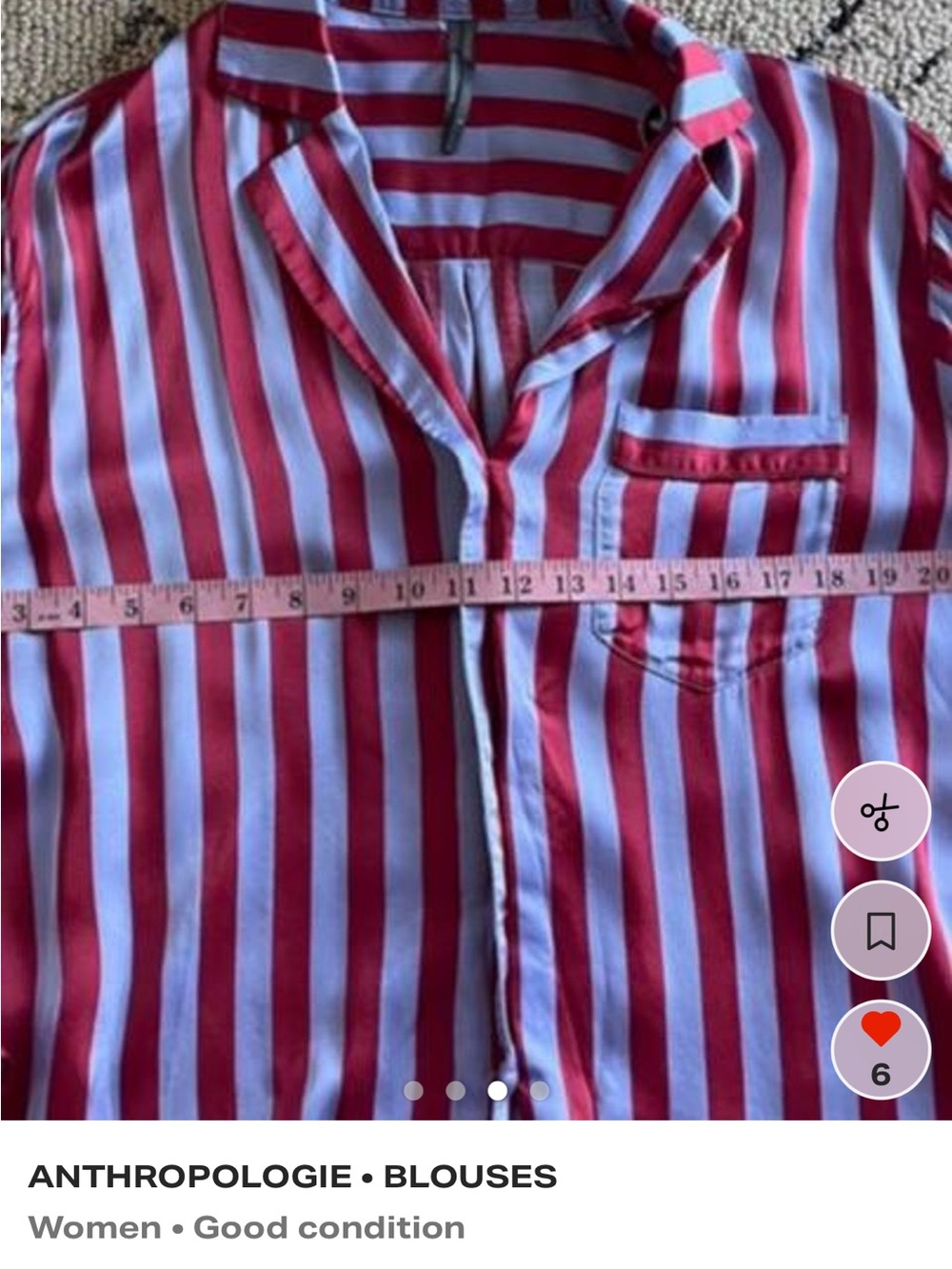 Anthropologie Red and Light Blue Vertical Stripe Button-Down Shirt